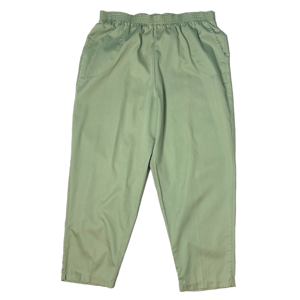 VTG Season Ticket Womens 22W Green Flat Front Elastic‎ Waist Pants Front Pockets